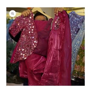Pink Pre Pleated Sequin Saree